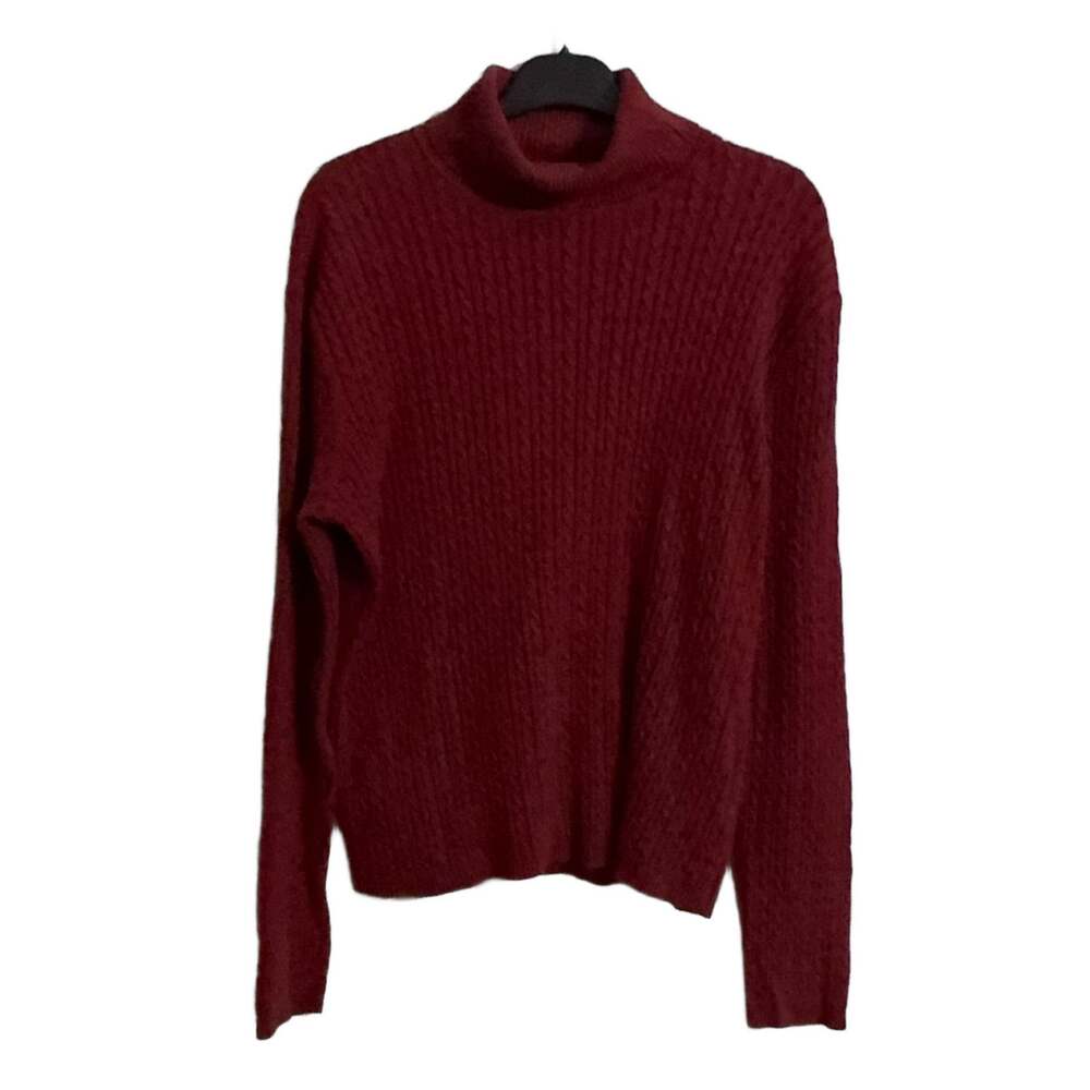 LAUREN RALPH LAUREN Vintage XL Red Cable-Knit Turtleneck Sweater Prep Academia